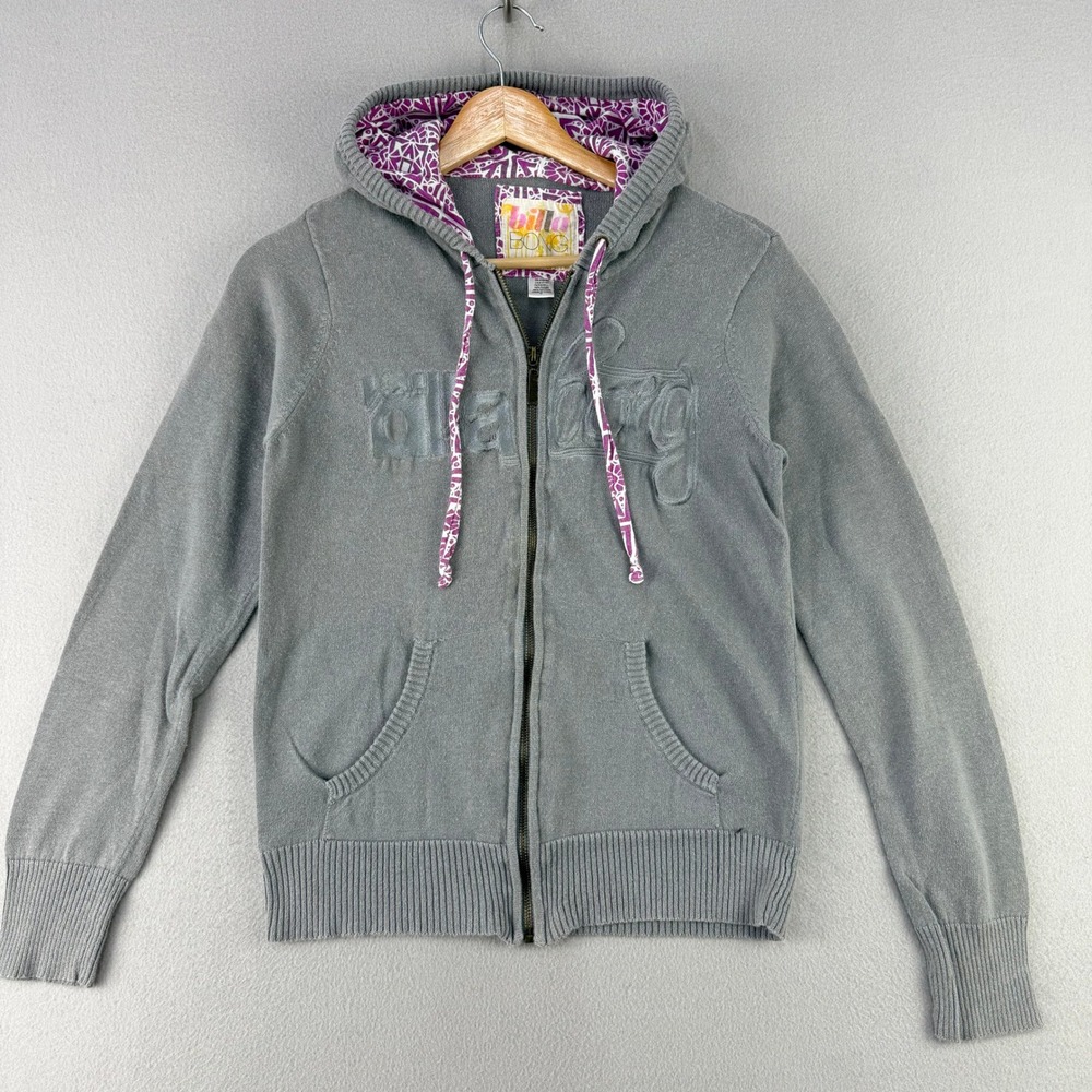 VTG Y2K Billabong Full Zip Sweater Hoodie Women M Gray Surf Embroidered Logo